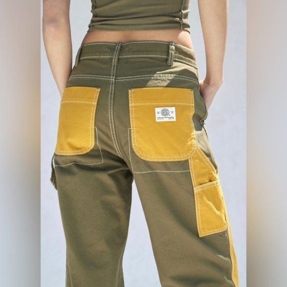 URBAN OUTFITTERS | NWT 🏷️ BDG cargo Canvas Carpenter Pant  green yellow sz 25 - Picture 4 of 8